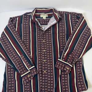 Vintage Natural Issue Striped Geometric Button Down Shirt, Men's XL, 90s Aesthet